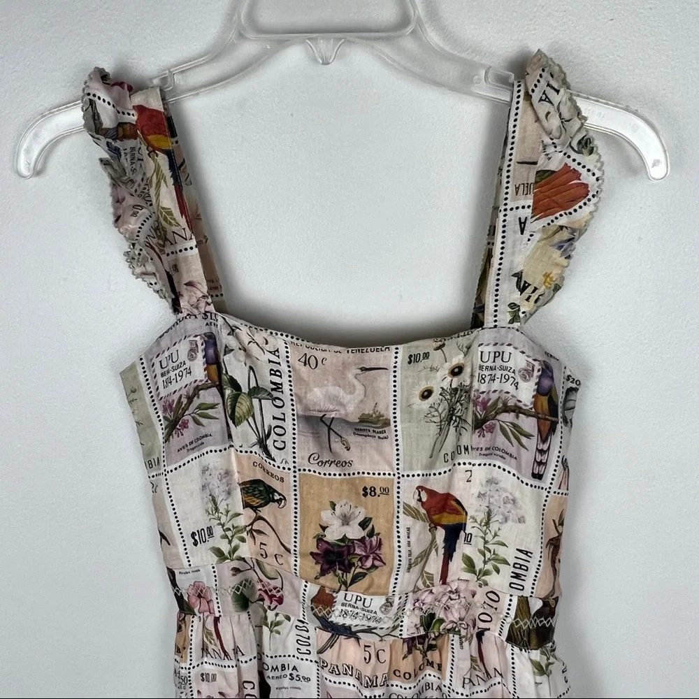 Agua by Agua Bendita Herbarium Estampillas Bird Flower Patch Linen Dress - Picture 5 of 11